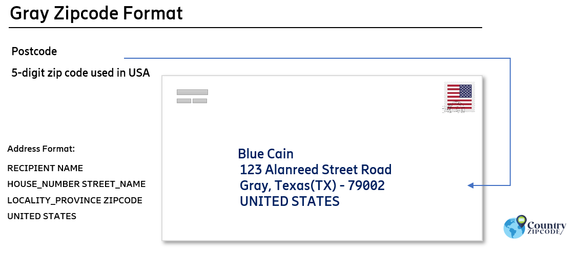 example of Gray Texas US Postal code and address format
