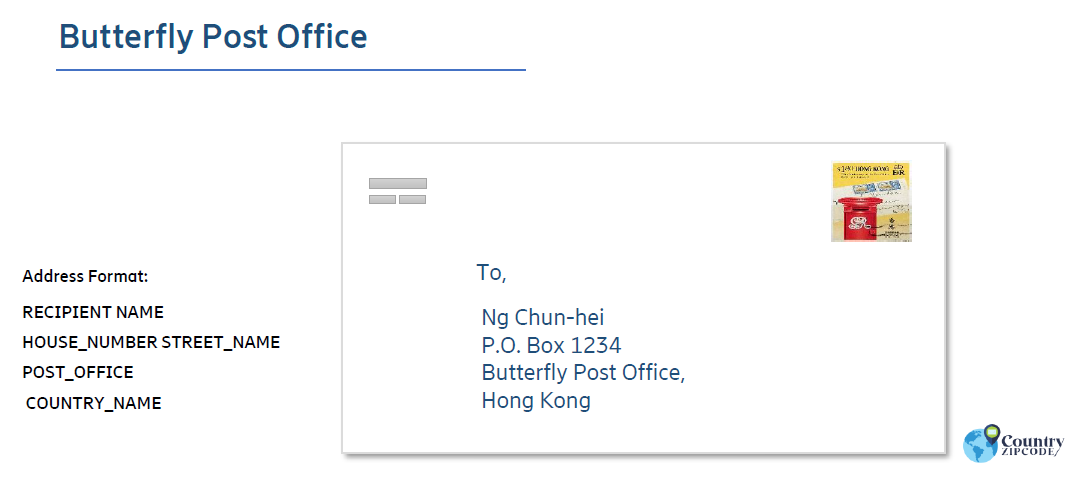 Butterfly Post Office (But) Hong Kong Postal code format