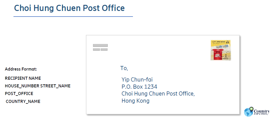 Choi Hung Chuen Post Office (Chc) Hong Kong Postal code format