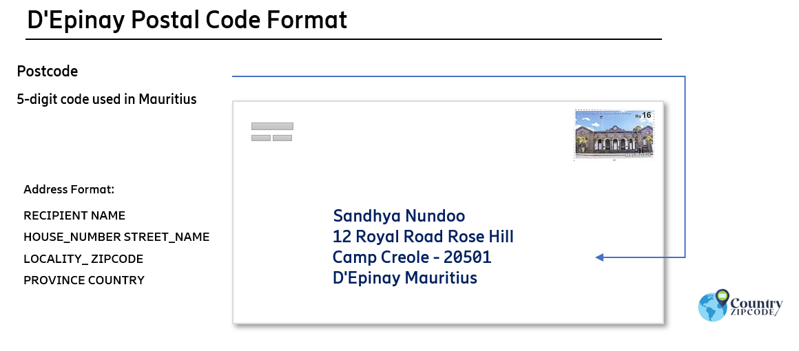DEpinay Mauritius Postal code format