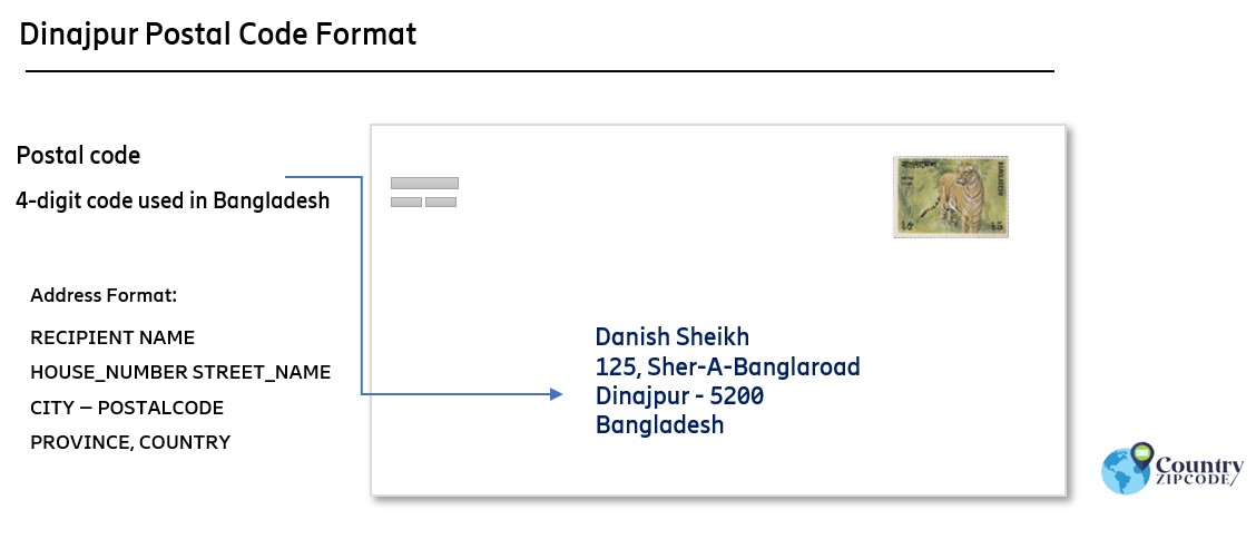 Dinajpur Bangladesh Postal code format
