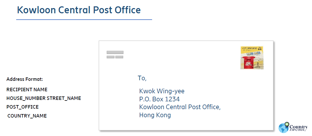 Kowloon Central Post Office (Kcl) Hong Kong Postal code format