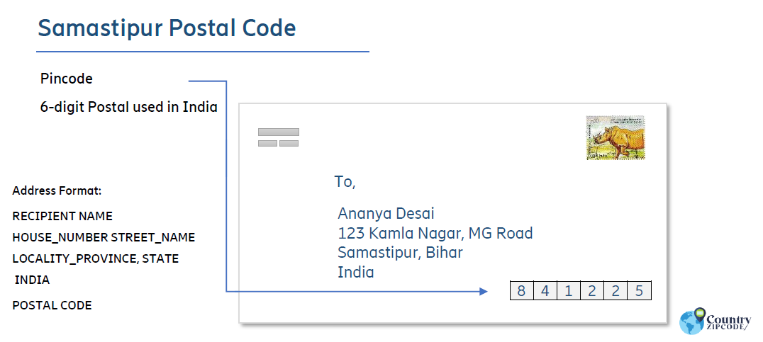 Samastipur India Postal code format