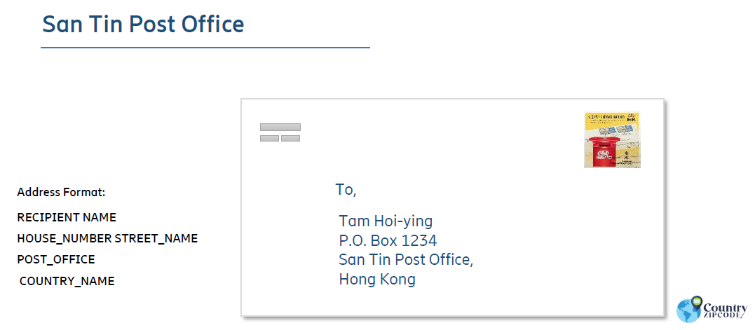 San Tin Post Office (Snt) Hong Kong Postal code format