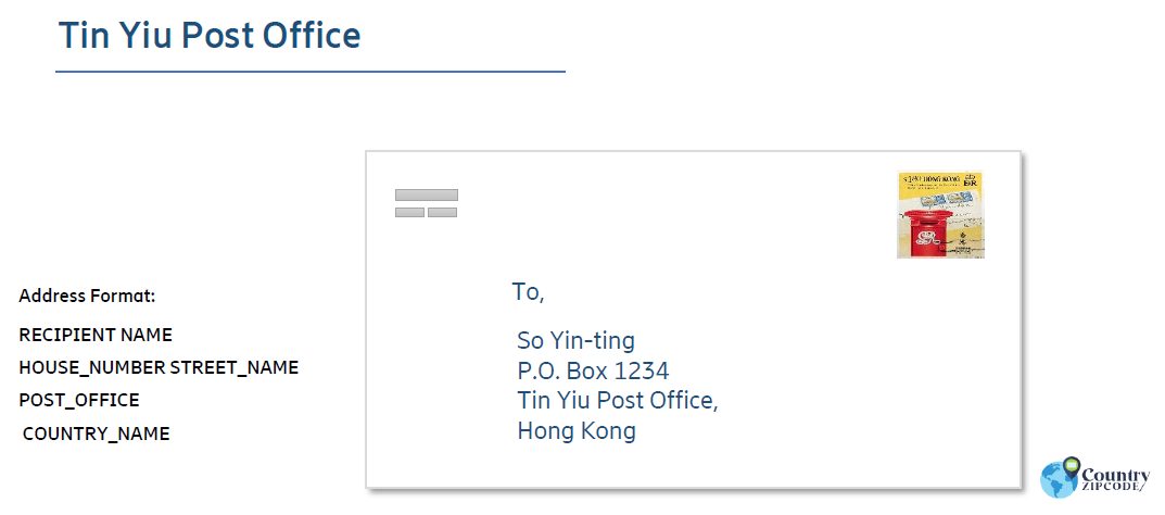 Tin Yiu Post Office (Tny) Hong Kong Postal code format